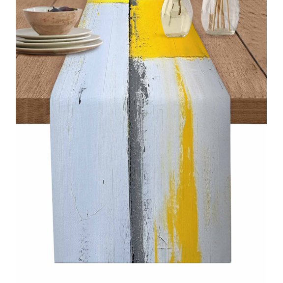 Hokiten Table Runners 120 Inches Long Dress Scarves, Modern Yellow Grey Farmhouse Coffee/Dining/Kitchen Table Runner for Living Room, Abstract Geometric Color Blocks 13x120 Inch