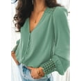 thumbnail image 2 of Asyoly Womens Tops Lace Crochet Button Down Shirts Boho Loose Flowy Elegant Lantern Long Sleeve Blouse Hollow Out V Neck T-Shirt, 2 of 4