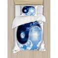 thumbnail image 3 of Space Queen Size Duvet Cover Set, Yin Yang World with Moon and Sun Harmony of the Universe Art Print, Decorative 3 Piece Bedding Set with 2 Pillow Shams, Navy Blue Sky Blue White, by Ambesonne, 3 of 3