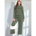thumbnail image 4 of Two Piece Sets for Women Fall Outfits Long Sleeve Lounge Sets Side Slit Wide Leg Pants Green XXL, 4 of 7
