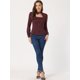 thumbnail image 4 of Blusa informal elegante de manga larga con cuello de gargantilla y estampado de pata de gallo para mujer Rojo Oscuro XL, 4 of 6