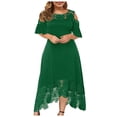 thumbnail image 2 of Dresses for Graduation for Women Plus Size Women Sexy Ruffle Strapless Splicing Lace Splicing Short Sleeve Dress Midi Dresses for Women Wedding Guest on Clearance, 2 of 7