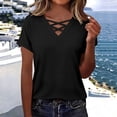 thumbnail image 2 of Guluxicc V Neck T Shirts for Women Short Sleeve Criss Cross Hollow Out Solid Color Tops Summer Casual Womens Shirts, 2 of 6