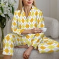 thumbnail image 6 of Pofeuu yellow argyle Print Womens Pajamas Set Long Sleeve Sleepwear Button Down Nightwear Soft Pj Lounge Sets Button Down Pajamas Women-Medium, 6 of 7