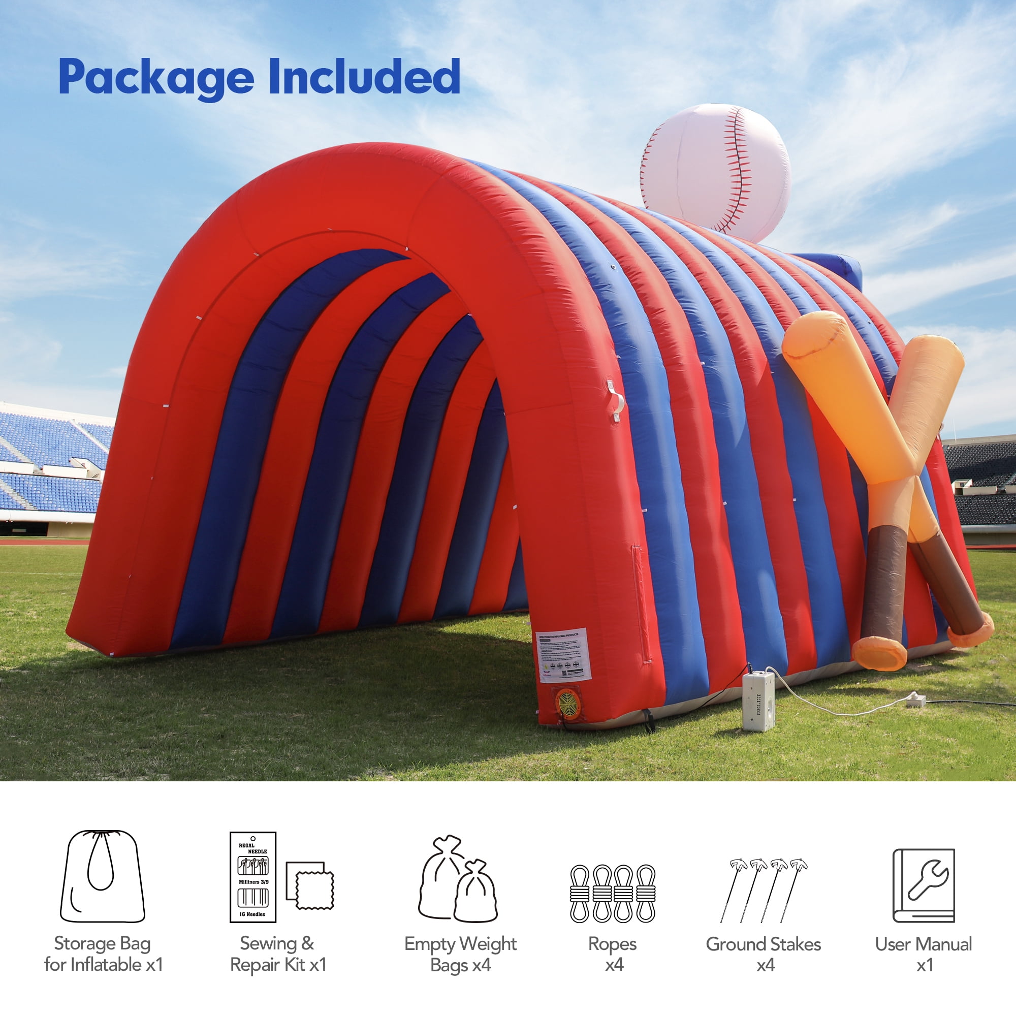 Wellcomer Inflatable Baseball  Tunnel, Entrance Sport Tunnel Tent with Blower