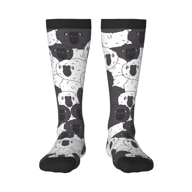 Fotbe Black And White Sheeps Calcetas Divertidas Estampadas para Hombre y Mujer, Calcetas de Algodón hasta la Rodilla para Caminar, Correr, Enfermería y Embarazo