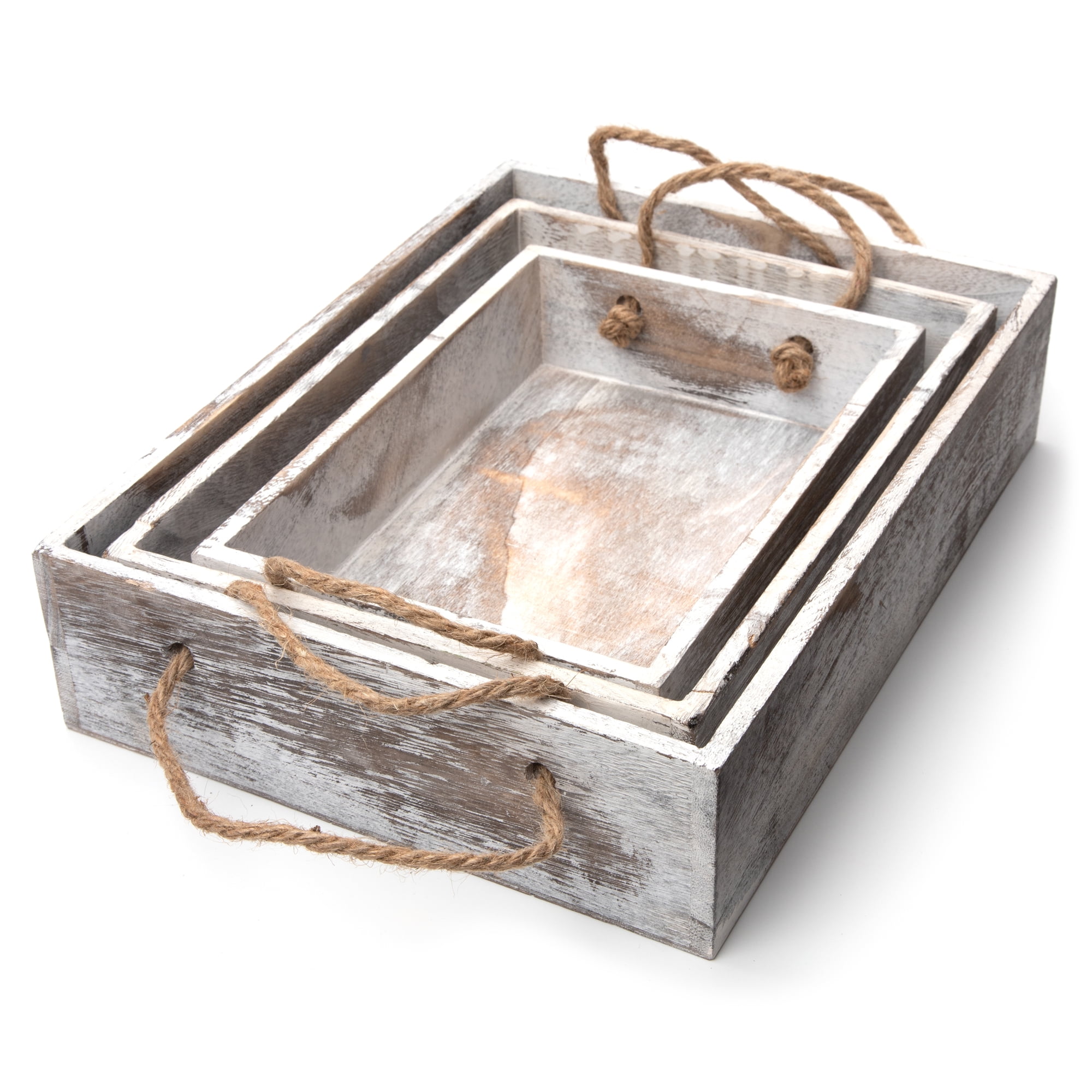 Cousin DIY Rustic Wooden White Wash Rectangular Nested Tray Cousin DIY Rustic Wooden White Wash Rectangular Nested Tray