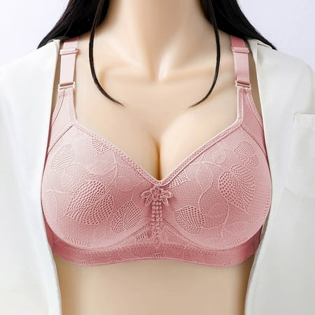 Elvqul Bras for Women Wirefree Lightweight Pink Bralette Lace Plus Size Underwear Breathable Nylon Juniors Bras