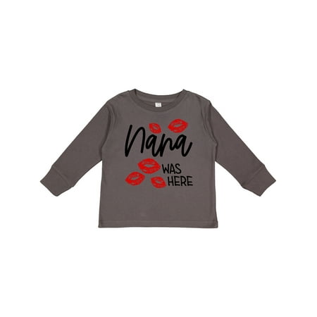 

Inktastic Nana Was Here Red Kisses Gift Toddler Boy or Toddler Girl Long Sleeve T-Shirt