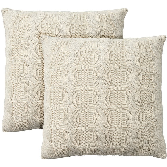 Life Styles Cotton Knitted 2Pack 18" x 18" set of 2 White Indoor Throw Pillow