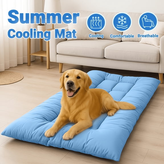 Pet Cooling Mat for Dogs and Cats, Semi-Gloss Polyester Bolster Cooling Mat for Dogs for Summer Heat Relief, Quilted Breathable Sleeping Mat Dog Bed (Blue)