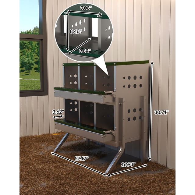 Edtara 6-Compartment Poultry Nesting Box, Durable Galvanised Steel With Legs, Inclined Laying Nests, Ventilation, and Easy Egg Collection