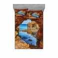 thumbnail image 1 of Beach Bedding Set with Sheet & Covers, Cavern Rocks by Pacific Waters with Australian Sea and Sky Landscape Road, Printed Bedroom Decor 2 Shams, 4 Sizes, Cream Blue, by Ambesonne, 1 of 3
