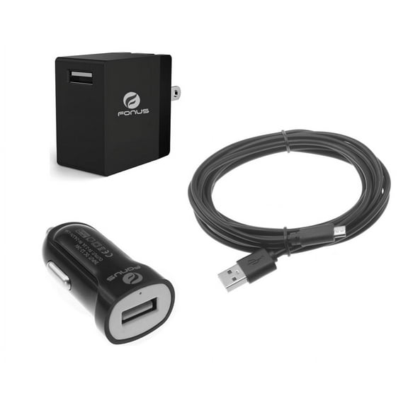 3-in-1 Combo Adaptive Fast Home Car Charger 6ft Long USB Cable Y3Z for LG Ultimate 2, Stylo 3, Phoenix 3 2, Lucid 3, Harmony 2, Fortune 2, Extravert 2, Escape 2, K8  (2018), Aristo 2 Plus