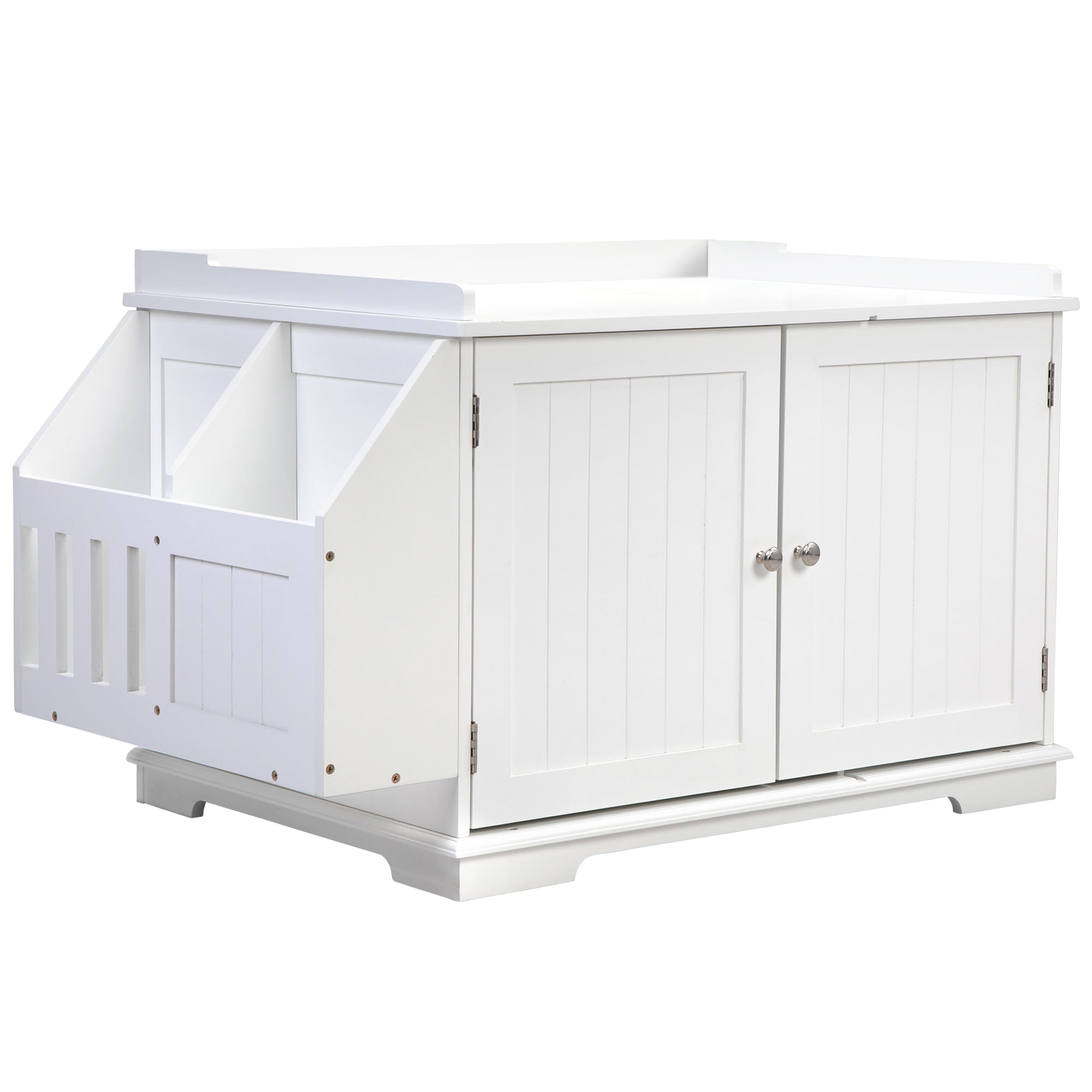 Pefilos 33" Large Cat Litter Box Enclosure, Washroom Storage Bench, Side Table Cat House w/ Magazine Rack, White Pefilos 33" Large Cat Litter Box Enclosure, Washroom Storage Bench, Side Table Cat House w/ Magazine Rack, White