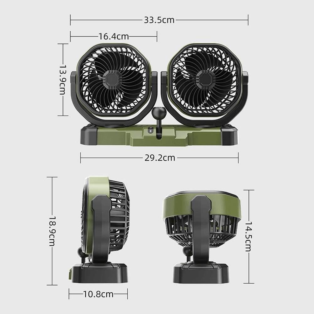 Car Fan Adjustable Dual Head, 360° Rotatable Car Clip Fan for Front/Rear Seat Passenger Car Essentials Cooler, Strong Wind Electric Air Circulation Fans for Car Truck SUV Van Boat - 5V