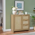 thumbnail image 3 of OAKHAM Storage Cabinet with 3 Drawer, Rattan Sideboard Buffet Accent Cabinet Boho Entryway Storage Cabinet Console for Living Room, Bedroom, Hallway, Weathered Oak, 3 of 9