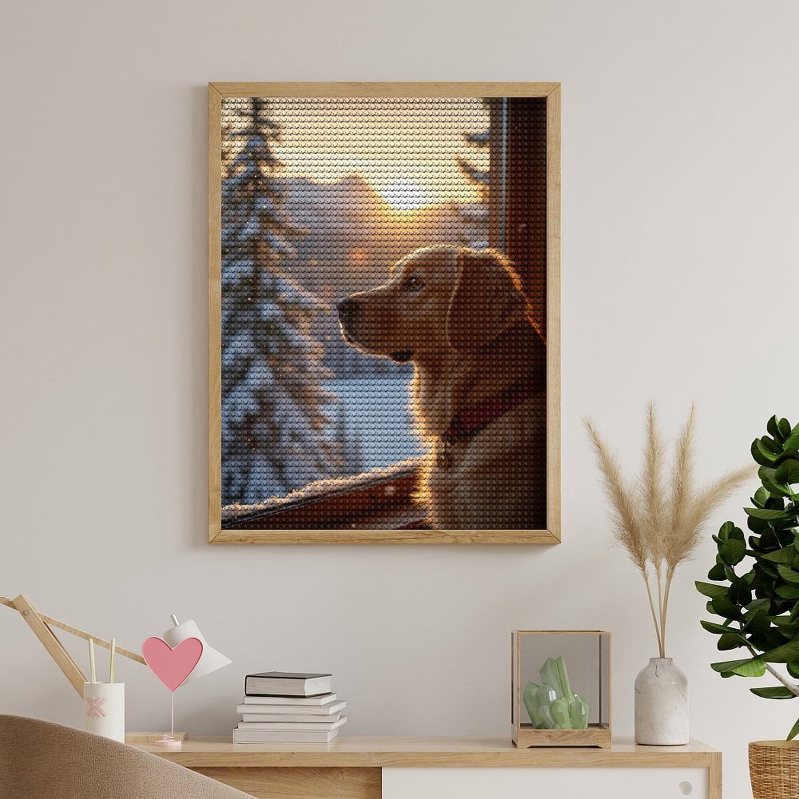 Diamond Art Kits for Adults, Dog Winter Sunset View Scene 5D Diamond Painting Kits for Adults Beginners, DIY Full Drill Diamond Painting, Gem Art and Crafts 12x16