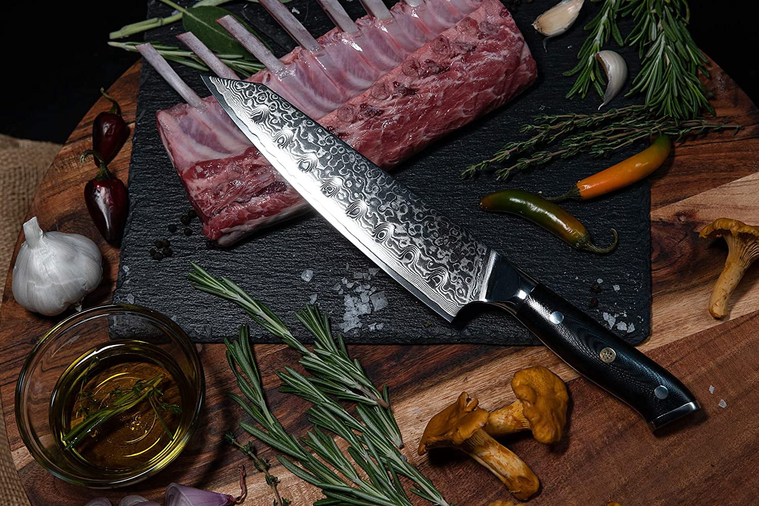 Kiritsuke Chef's Knife 8 Inch Damascus Japanese VG10 Super Steel 67 Layer High Carbon Stainless Steel