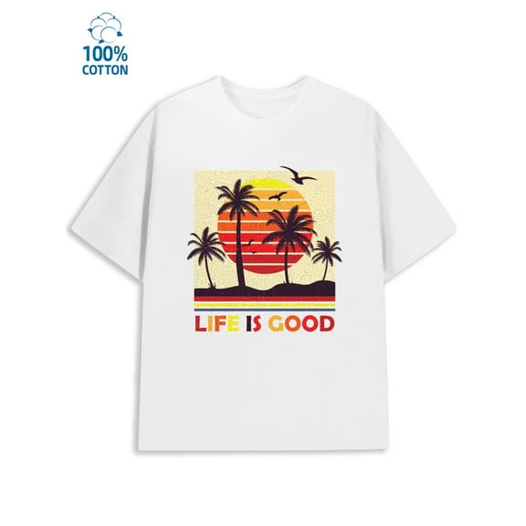 Life is Good mens city 180G 100% Cotton white y2k short Trendy Unisex Shirt Graphic tshirts Unique Design Unisex Shirt Graphic Tee tshirts Trendy Unisex Shirt Short Sleeve tshirts