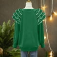thumbnail image 6 of Yteetum Sweatshirt for Women Oversized Crewneck Merry Christmas Pleated Ruffle Trim Drop Shoulder Pullover Hoodless Sweatshirts Womens Casual Round Neck Loose Lantern Sleeve Xmas Holiday Sweatshirts, 6 of 7