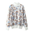 thumbnail image 5 of Lovskoo 2024 Sweaters for Women Turtleneck Lazy School Style Leopard Print Mock Neck Pullover Sweater Loose Long Sleeved Top Blue, 5 of 7
