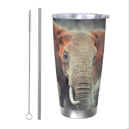 

KLL Elephant in Smoke Print 40oz Stainless Steel Insulated Car Cup with Spillproof Lid - Keep Your Drink Hot or Cold on the Go-Straw Two-piece Set