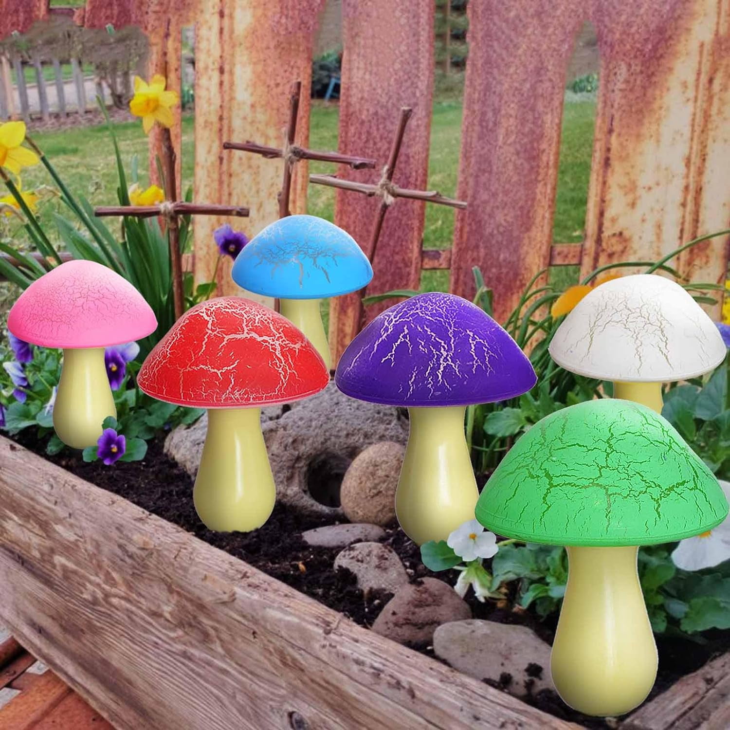 BIBEARBIBEAR 8-Pack Cracked Mushrooms for Garden Decor, Solar Mushroom Lights Outdoor, Super Cute Whimsical Garden Art for Yard Decor Gnome Flowerbed Housewarming Decor(Multicolored)