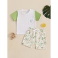 thumbnail image 4 of Baby Toddler Boy Shorts Set 6 12 18 24 Months 2T 3T 4T Short Sleeve T-shirts Tree Print Elastic Waist Shorts 2 Piece Summer Outfit, 4 of 9