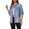 thumbnail image 4 of Chaqueta de mezclilla de mujer INSPIRE CHIC, oversized, con dobladillo deshilachado, bolsillos, de manga larga, con botones, color azul claro, talla M, 4 of 6