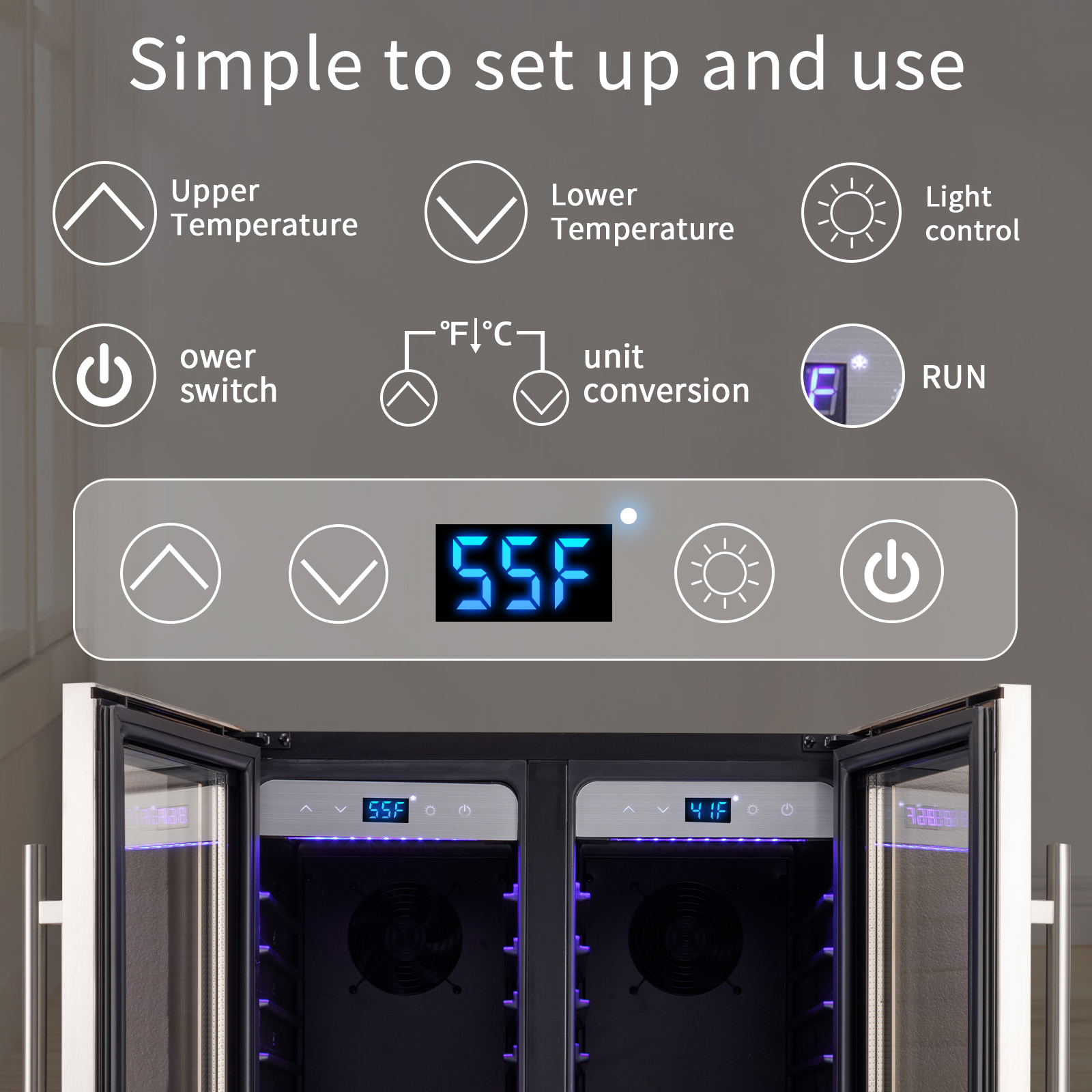 AIchiller 24 inch French Door Dual Zone Wine Cooler, Flexible Installation Beverage Refrigerator for Under Counter Beer Storage