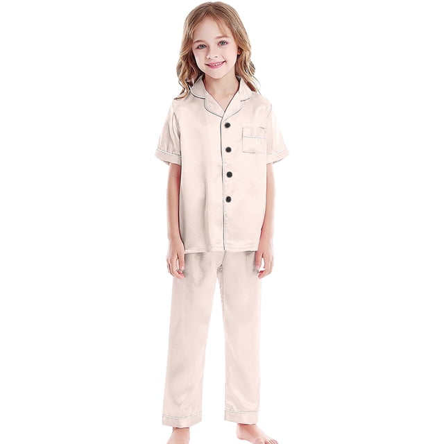 TBWNWG Satin Sleepwear Set For Kids Comfortable Two Piece Pajamas With Classic Button Down Design,Sizes 4-5 Years
