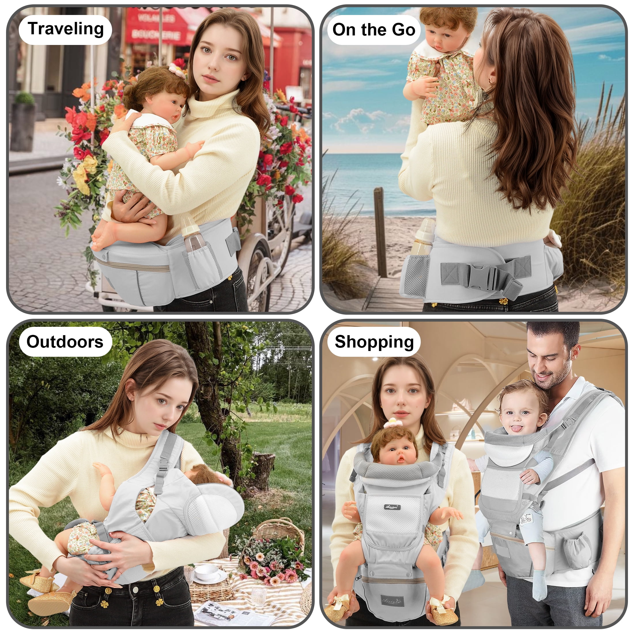 Derstuewe Baby Carrier, Baby Backpack Wrap for Infants Newborn with Hip Seat Lumbar Support , Soft Grey