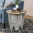 thumbnail image 6 of Olta 18 Inch Handcrafted Farmhouse Side Table Engraved Carved Design Mango Wood Octagonal Top Antique Brown - Saltoro, 6 of 6