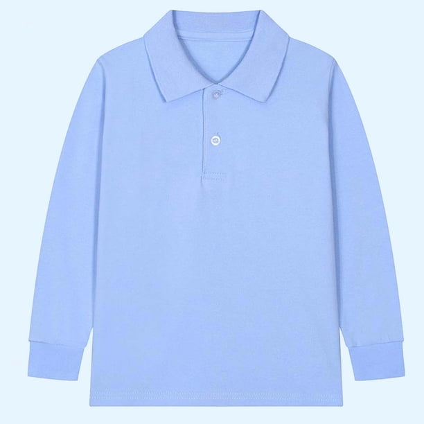 Ceisia Kids' Solid Color Long Sleeve Polo Shirt for Back-to-School & Casual Wear Blue 2 Years Gifts
