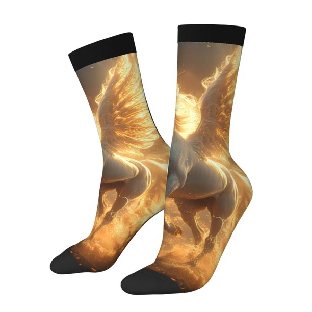 Balery Golden Winged White Horse Calcetas Largas con Estampado para Hombre y Mujer – Suaves y Transpirables, Talla Única (US 5-11)