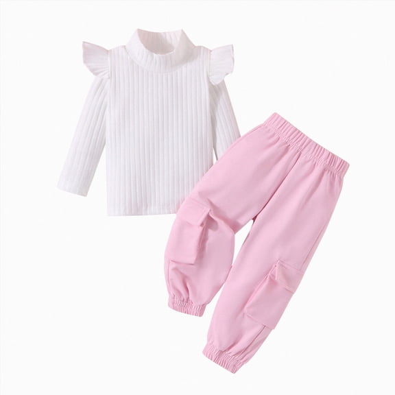 HCNTES Baby Girl Winter Clothes Toddler Girls Cotton Sets, Ruffle sleeve Long Sleeve 2 Pieces Sweatshirts & Sweatpants Set