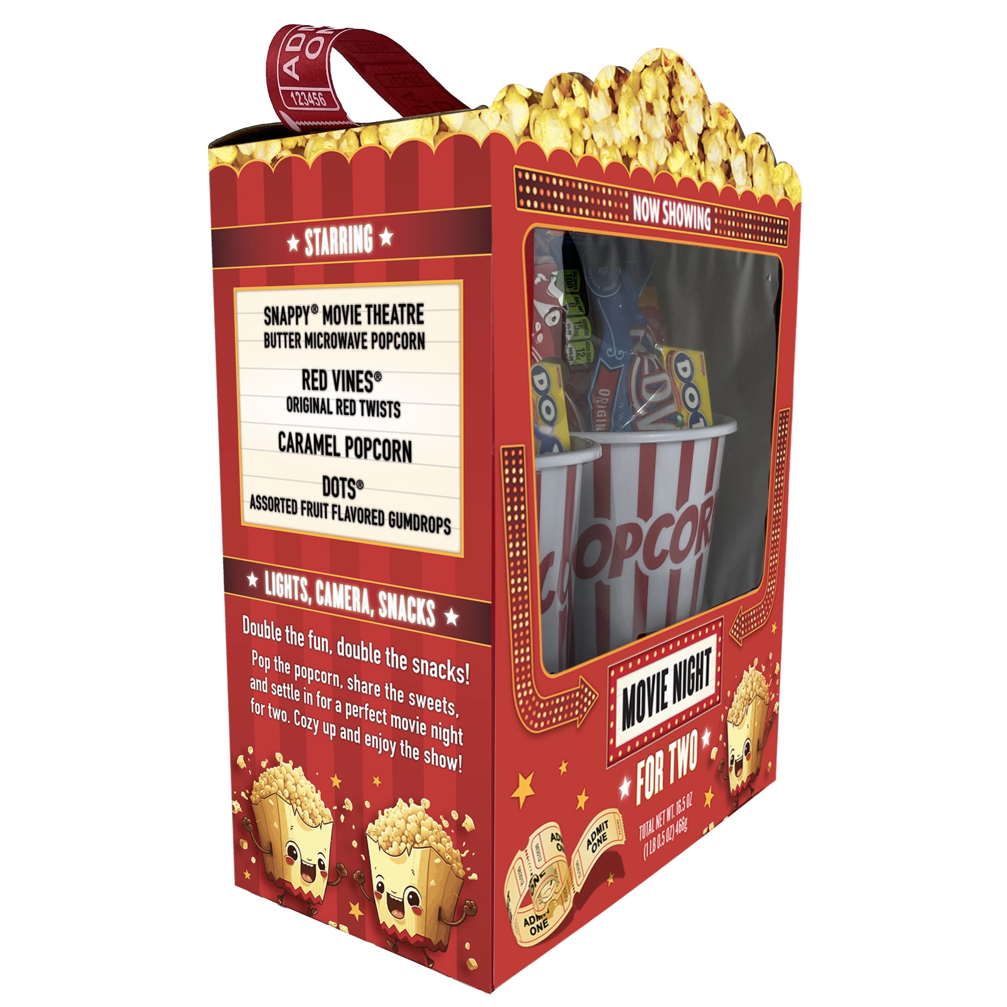 (2 pack) Movie Night for Two Microwave Popcorn and Candy Assortment Gift with Reusable Popcorn Containers