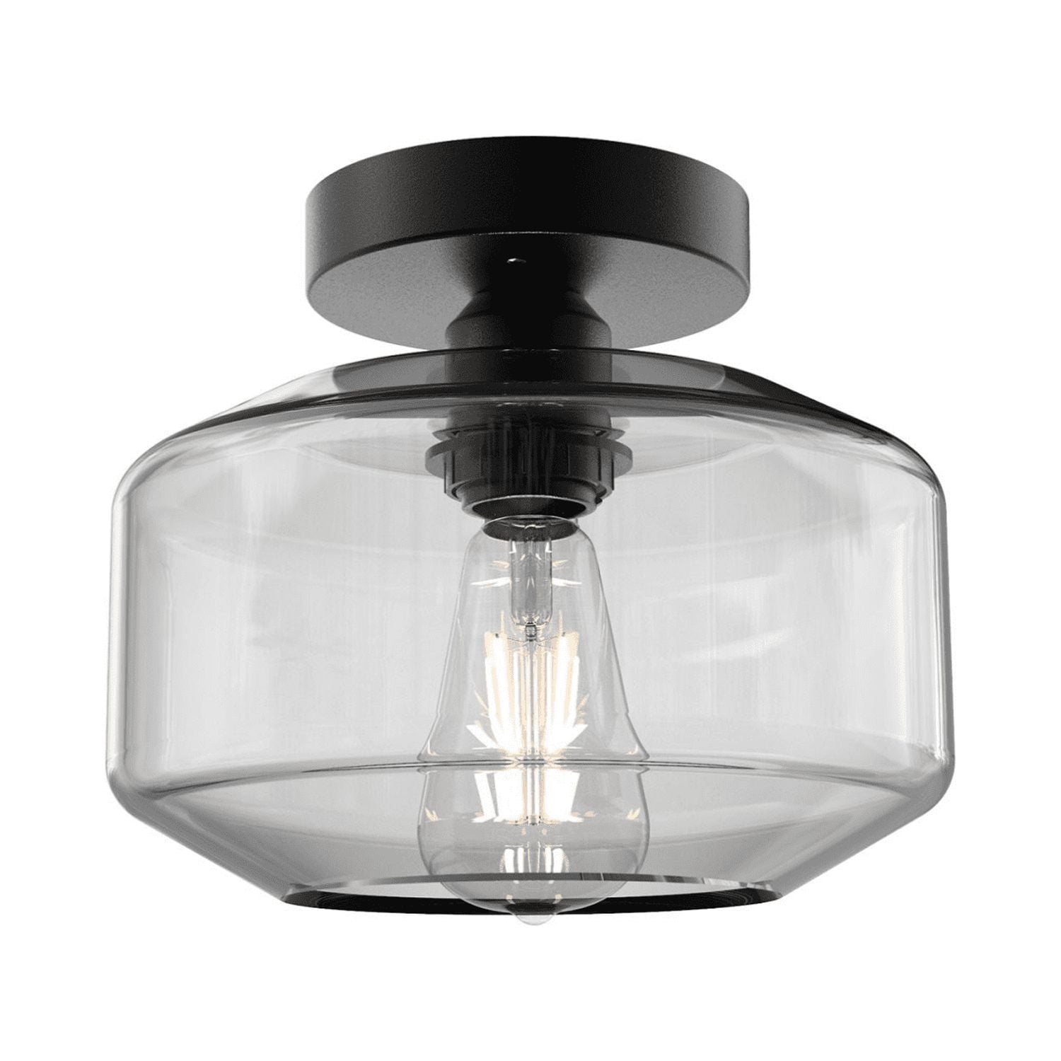 Better Homes & Gardens Architectural Semi-Flush Mount Ceiling Light, Matte Black Finish, Clear Glass Shade
