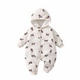 thumbnail image 2 of Letdown Baby Onesie Winter Romper with Hooded Button Up Baby Jumpsuit Lined Long Sleeve Cute Print Outfits (White, 12-18 Months), 2 of 4