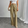 thumbnail image 2 of LWavelet Women's Drawstring Waist Linen Blend Wide Leg Pants with Ankle Ties for Casual & Summer Outfits Light Brown M, 2 of 5