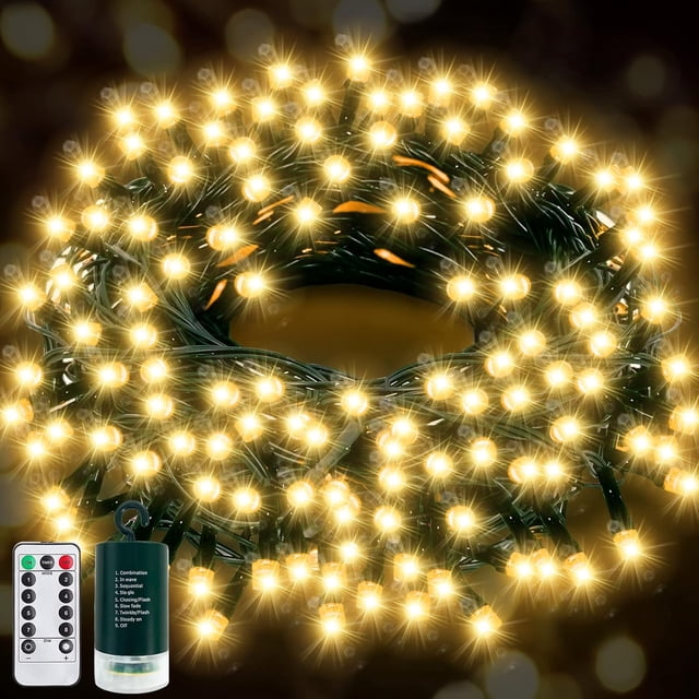 50 Ft-150 LED Christmas Decoration Fairy Lights Battery Operated,Green Wire Mini Light with Waterproof,Timer,Remote Control,8 Lighting Modes,Home Tree Indoor Outdoor Holiday Wedding Party Decor Warm