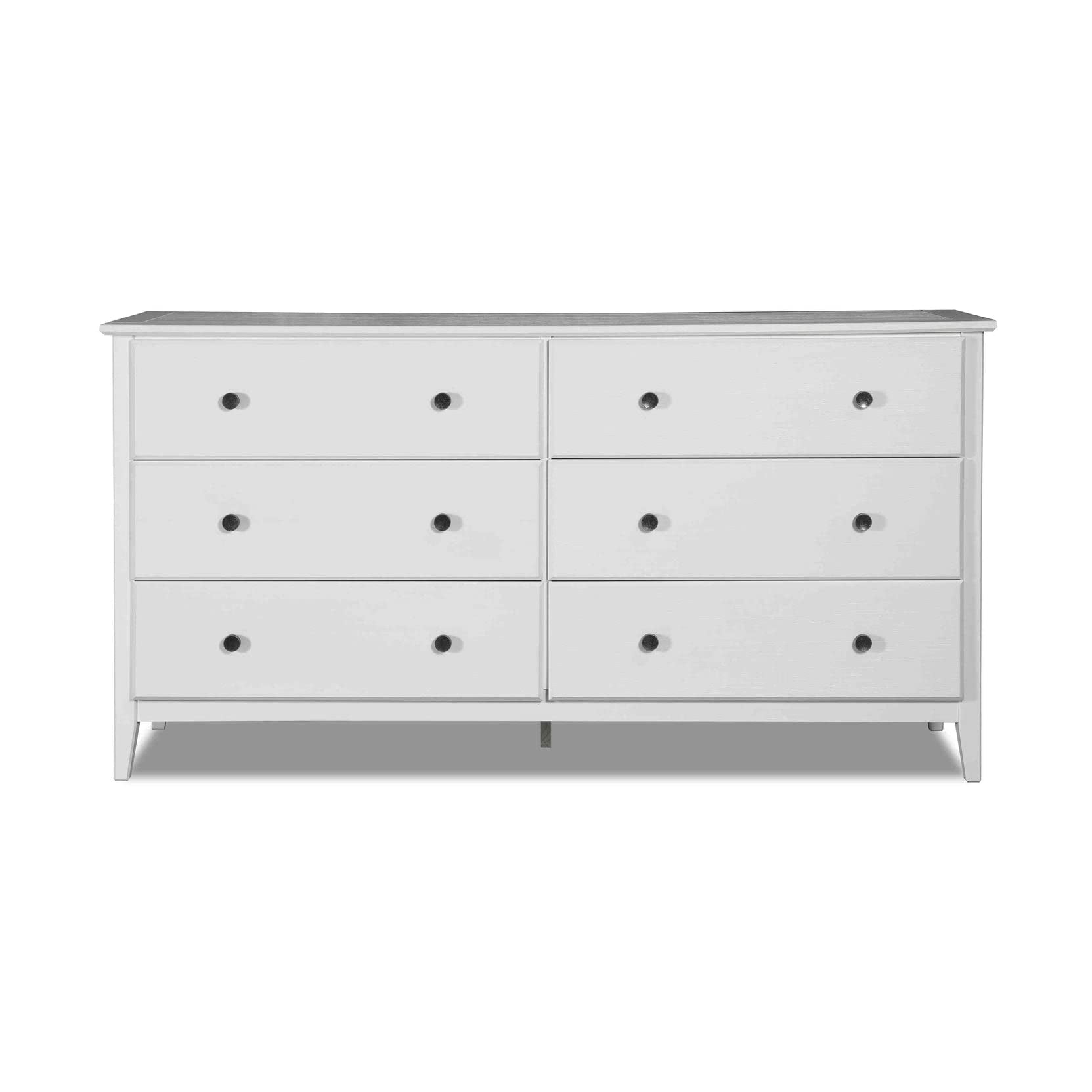 Grain Wood Furniture Greenport 6-Drawer Bedroom Dresser, Solid Wood with a Brushed White Finish