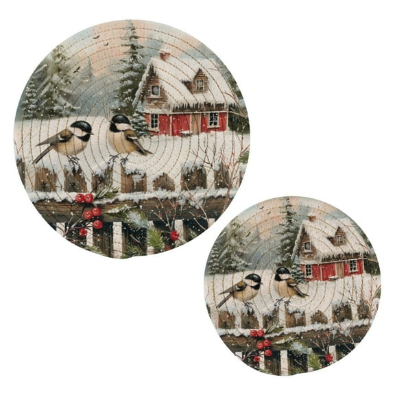 Chickadees Bird and House Pot Holders Trivets Set of 2 Cotton Hot Pads Mats for Hot Dishes Pots Pans Kitchen Cooking 7" 9.5"