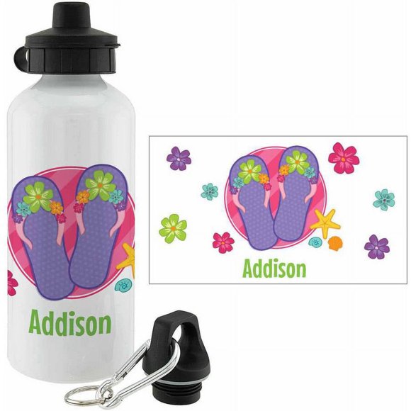 Personalized Floral Flip Flop Sports Water Bottle - 20 oz