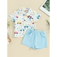 thumbnail image 2 of Suealasg Toddler Boys Summer 2Pcs Outfits 6M 1T 2T 3T Kids Boys Hawaii Beach Clothes Short Sleeve Dinosaur/Car Print Shirt with Elastic Waist Shorts, 2 of 9