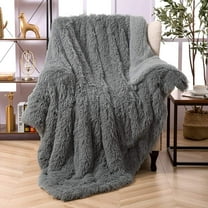 Noahas Shaggy Longfur Throw Blanket with Sherpa Warm Underside, Lightweight and Washable Kids Girls Room Decorative Blanket, 60''x80'', Gray