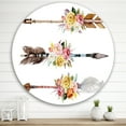 thumbnail image 2 of Designart 'Flowers and Ethnic Feathers On Native Arrows II' Bohemian & Eclectic Circle Metal Wall Art 29x29 - Disc of 29, 2 of 5