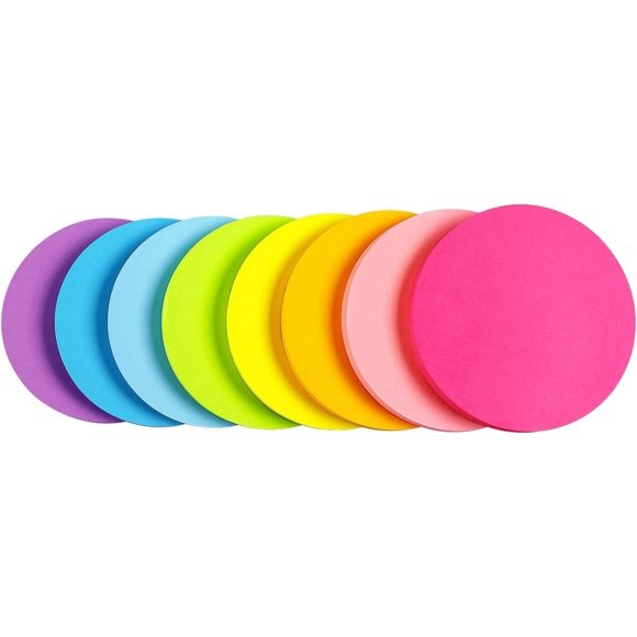 Round Sticky Notes 8 Colour Bright Colorful Sticky Pad 75 Sheets/Pad Self-Sticky Note Pads