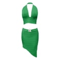 thumbnail image 4 of DHFJKG 2 Piece Outfits For Women Skirts Set Beach Vacation Clothes Halter Backless Deep V Neck Crop Top Mini Bodycon Resort Wear Soft Outfit, 4 of 5